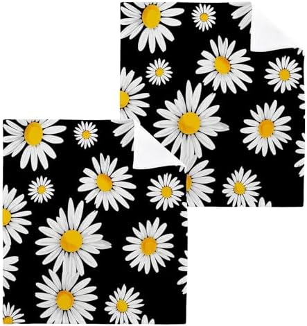 PYBUG White Daisies Pure Cotton Washcloths Set 2 Pack