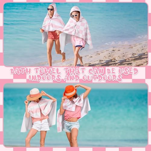 2 Pcs Pink Microfiber Hooded Bath Towels for Kids 50x30