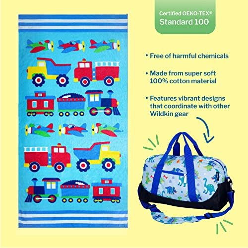 Wildkin Kids Beach Towel - 100 Cotton Soft Absorbent Trains Planes and Trucks