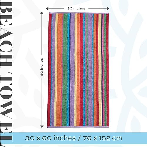 White Classic - 30x60 Rainbow-Stripped Ultra Soft Beach Towels 4-Piece Set