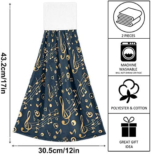 Visesunny 2-Piece Gold Musical Note Black Pattern Kitchen Towels