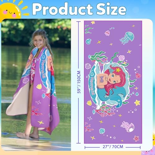 Mermaid Kids Beach Towel Quick Dry Microfiber
