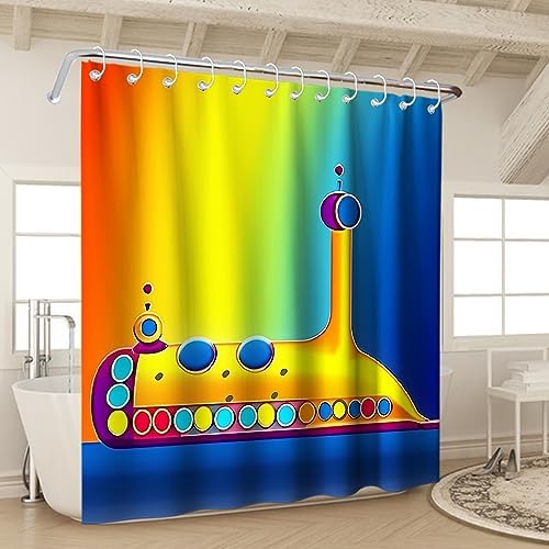 Cute Cartoon Submarine Shower Curtain for Kids Machine Washable Waterproof Fun