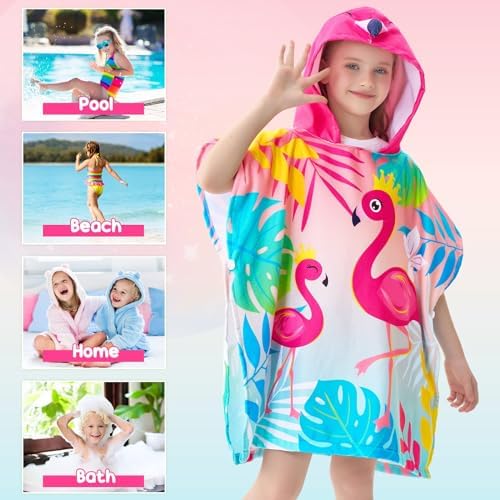 WERNNSAI Flamingo Hooded Beach Towel for Kids