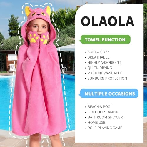 OLAOLA Cat Hooded Towel for Kids