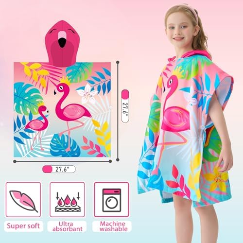 WERNNSAI Flamingo Hooded Beach Towel for Kids