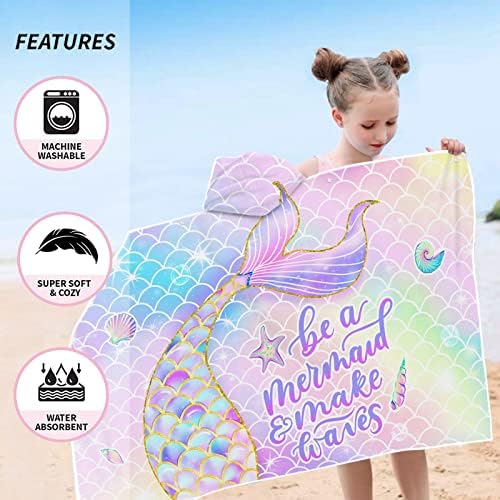 Bonsai Tree Mermaid Beach Towel Kids bath Hooded Poncho 30 x 50