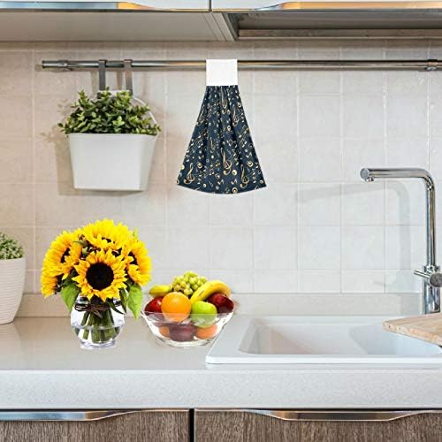 Visesunny 2-Piece Gold Musical Note Black Pattern Kitchen Towels