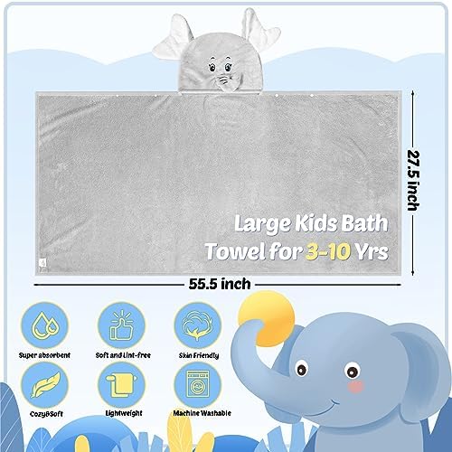 Fun Design 2-Piece Hooded Bath Towels for Kids 3-10 Years
