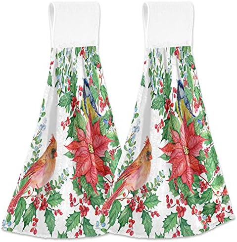 Christmas Mistletoe Poinsettia Red Cardinal Towels for Kitchen or Bathroom