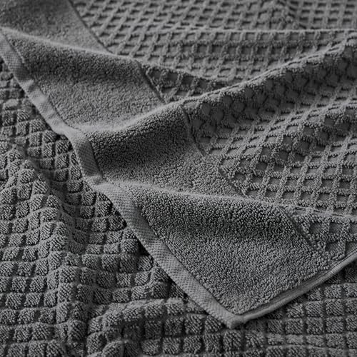 Great Bay Home Dark Grey Bath Towels - 6Pack - 26x16 Cotton - Absorbent Soft