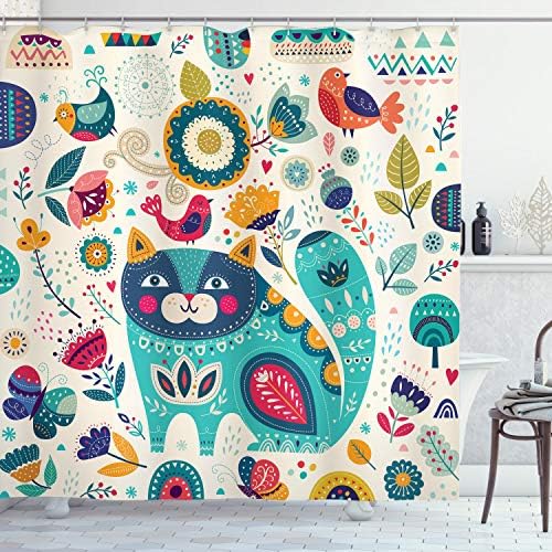 Elegant Cat Shower Curtain for Birds - Water-Resistant Durable Traditional Design