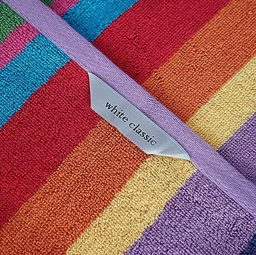 White Classic - 30x60 Rainbow-Stripped Ultra Soft Beach Towels 4-Piece Set