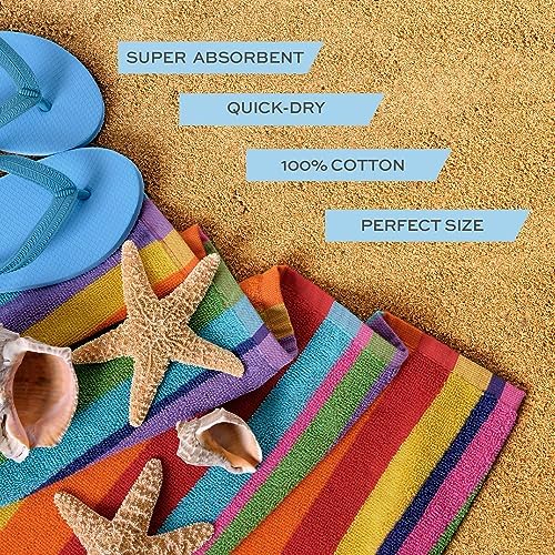 White Classic - 30x60 Rainbow-Stripped Ultra Soft Beach Towels 4-Piece Set