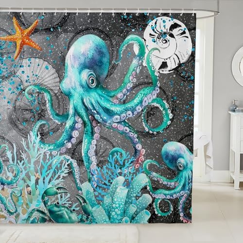 Jejeloiu Octopus Bath Curtain for Kids Teens 72x72