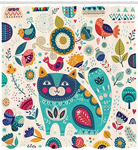 Elegant Cat Shower Curtain for Birds - Water-Resistant Durable Traditional Design