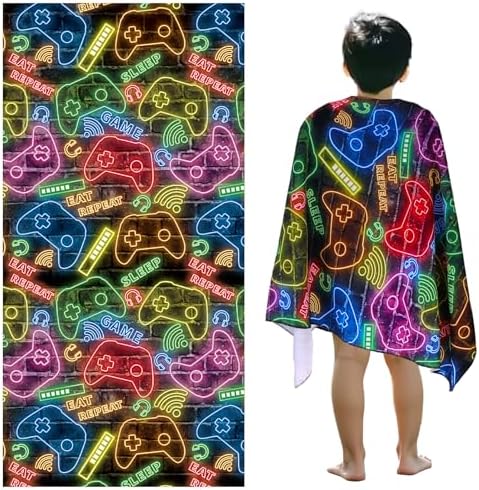 Neon Game Patterned Beach Towel for Kids 30x60 Inch